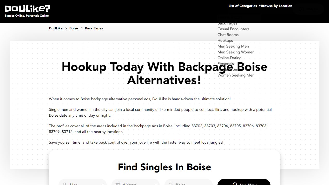 Boise Singles & Personals: Back Pages in Boise on DoULike.org